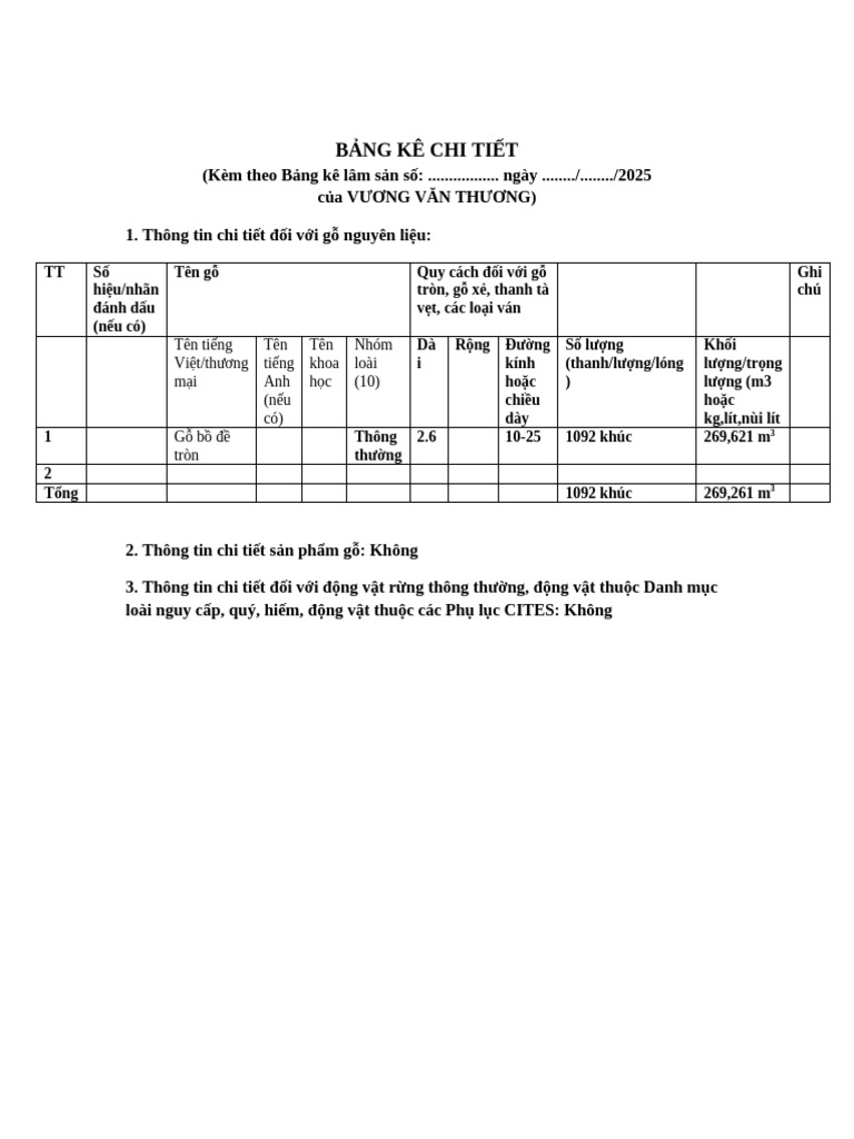 Bang Ke Chi Tiet | PDF