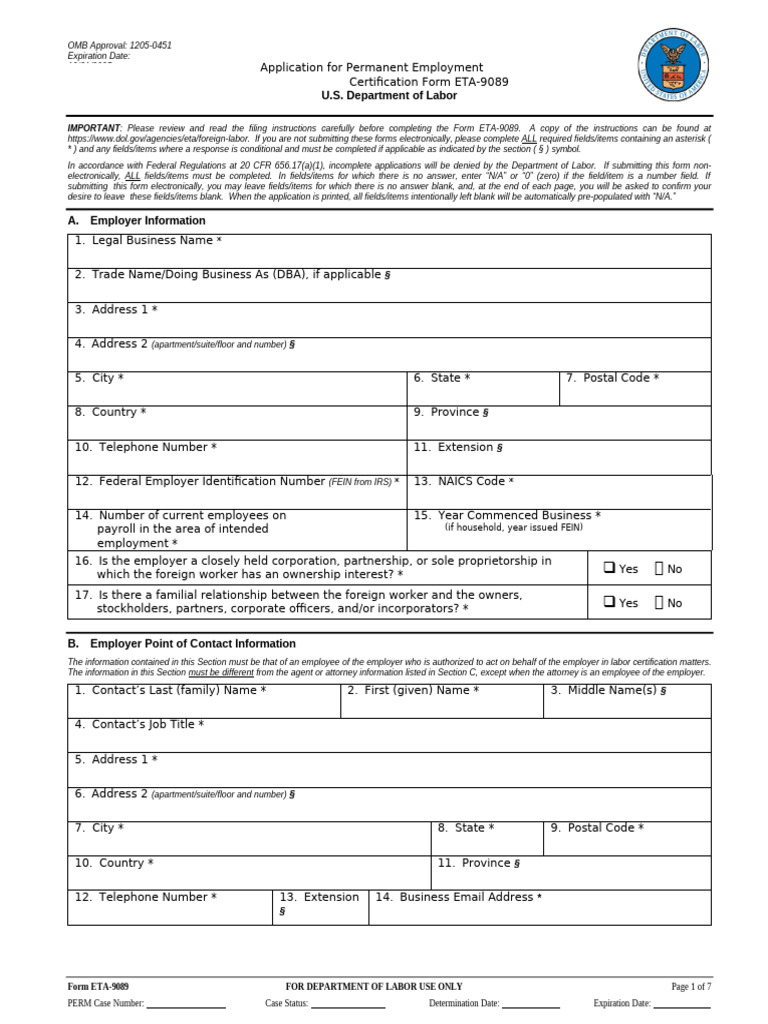 ETA Form 9089 | PDF | Employment | Strike Action