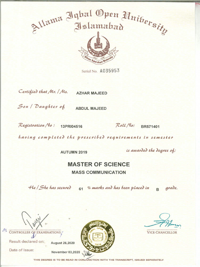 MSC Degree Azhar Majeed | PDF