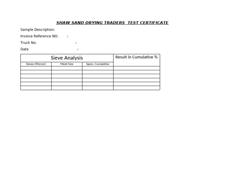Shaw Sand Drying Traders Test Certificate | PDF