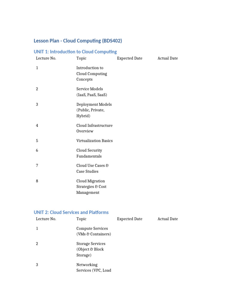 Cloud Computing Lesson Plan BDS402-1 | PDF | Cloud Computing | Security