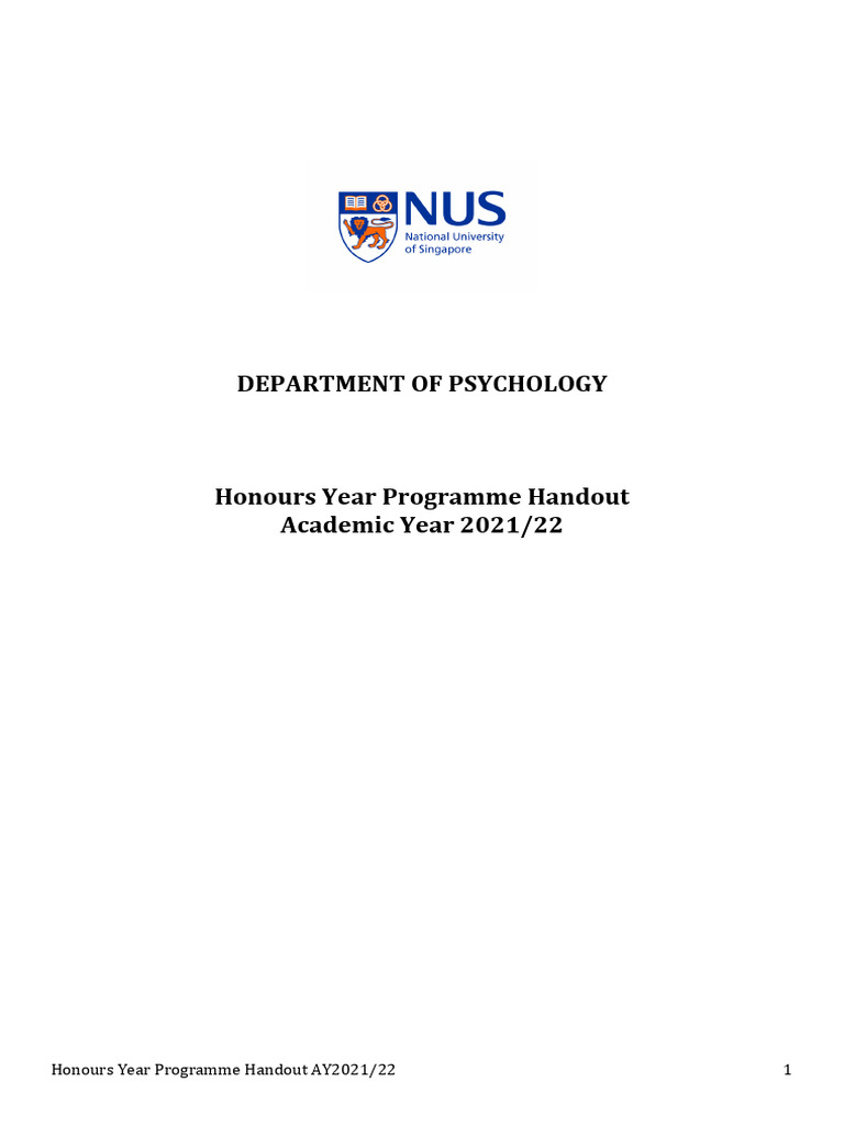 Honours Year Programme Handout AY2122 Apr2021 | PDF