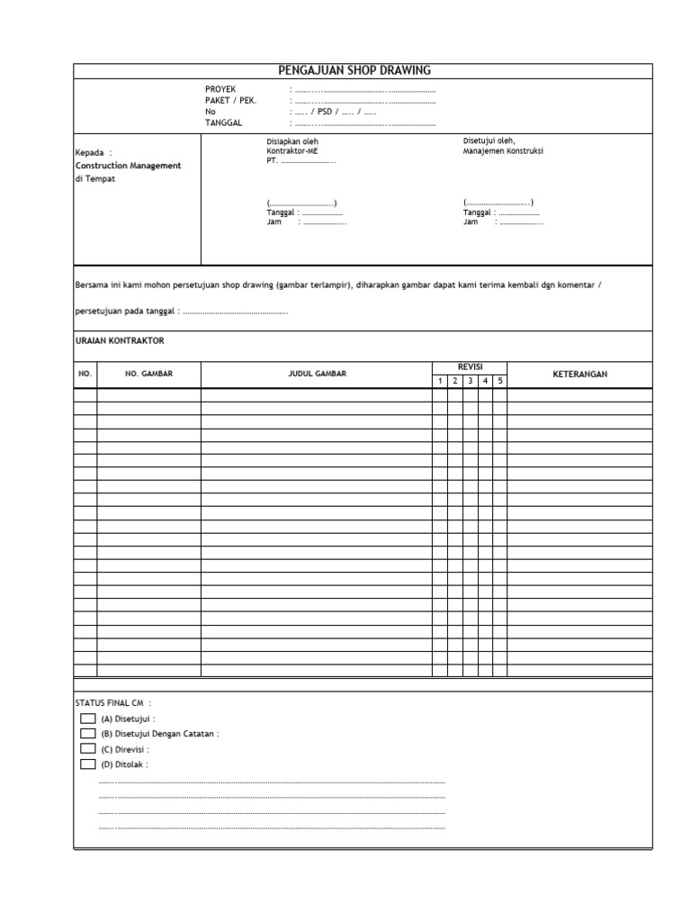 Contoh Form Shop Drawing | PDF