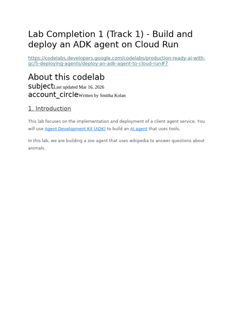 Lab Completion 1 (Track 1) - Build and Deploy An ADK Agent On Cloud Run ...