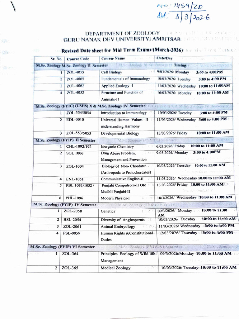 Final Revised Date Sheet March 2026 | PDF