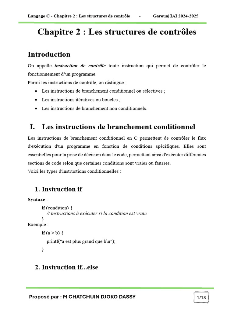 Chapitre 2 Les Structures de Controle Garoua 2425 | PDF | Structure de ...