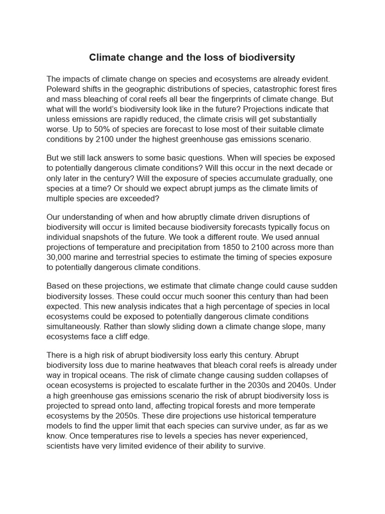 Climate Change and The Loss of Biodiversity | PDF | Climate Change ...