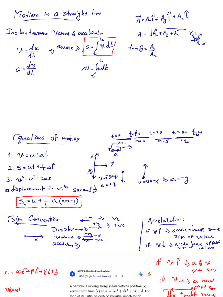 Motion in Straight Line NEET Crash Notes | PDF