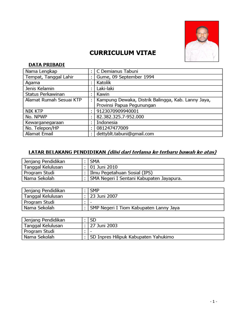 Curriculum Vitae C Demianus Tabuni | PDF
