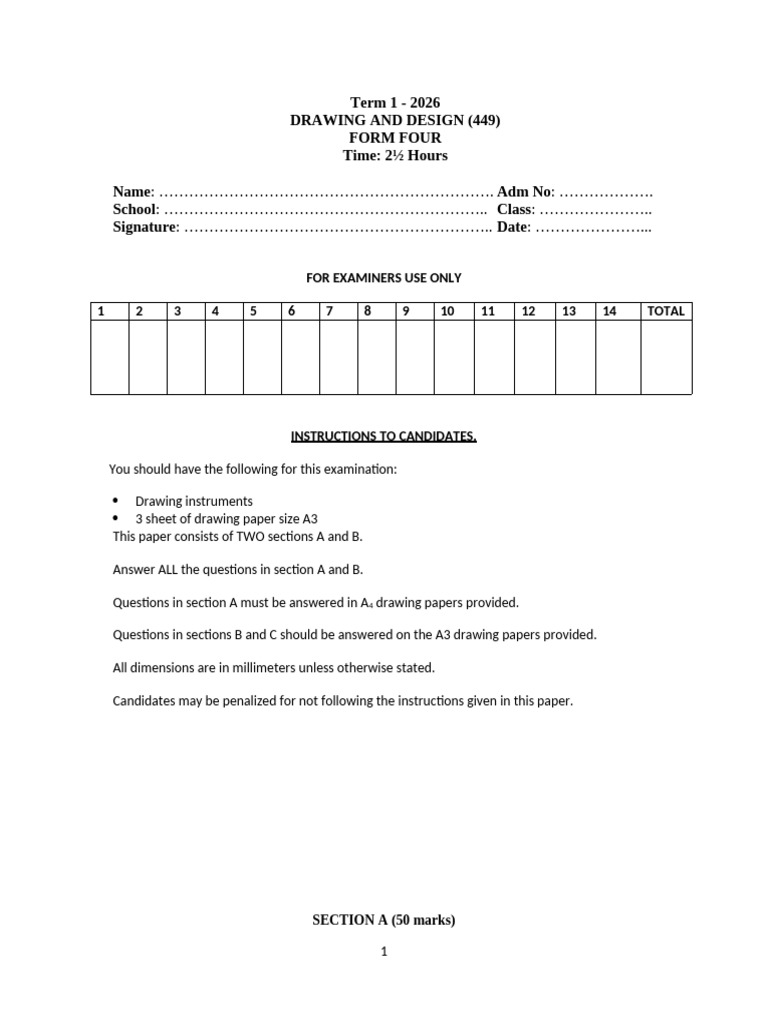 Form 4 Drawing & Design - Paper 1 - Question Paper | PDF