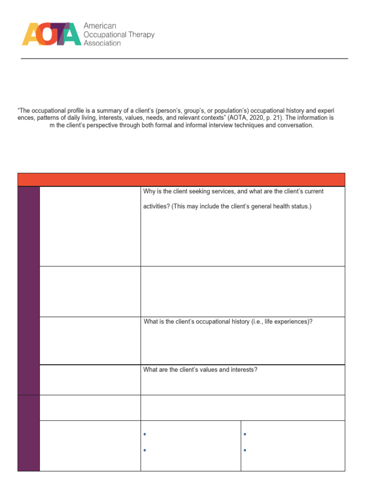 Outpatient Adult Occupational Profile Example | PDF | Occupational ...