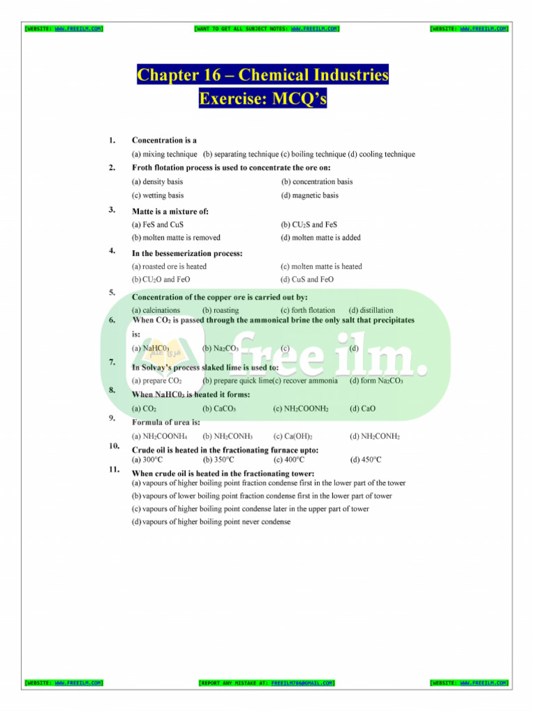 10th Chemistry CH 16 Exercise | PDF