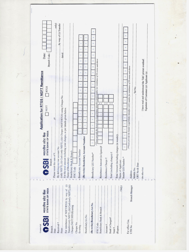 Sbi - Rtgs Form | PDF