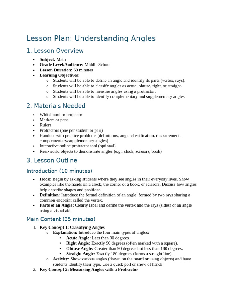 Lesson Plan: Understanding Angles | PDF | Angle