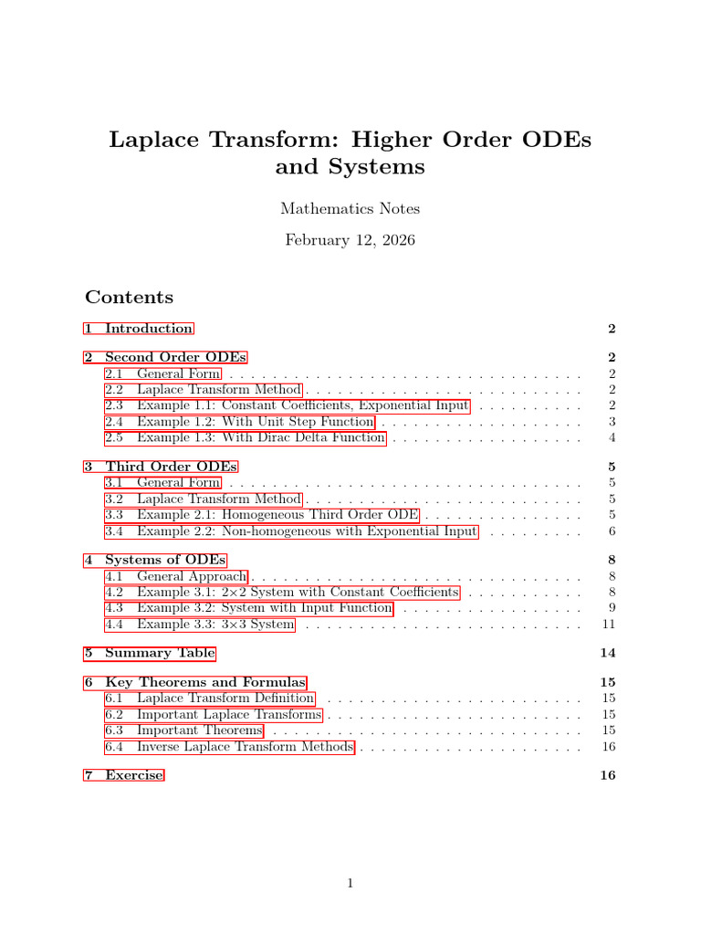 Laplace Transform Higher Order ODEs and Systems | PDF | Ordinary ...
