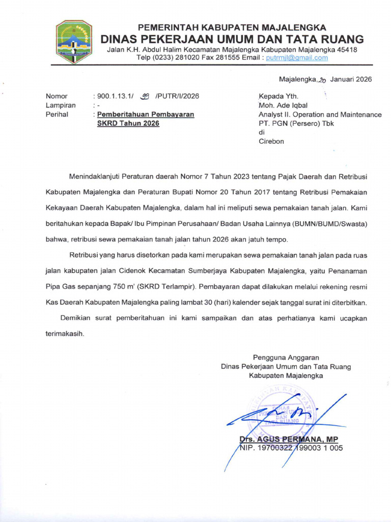 Surat Pemberitahuan Pembayaran Dan SKRD PT. PGN (PERSERO) | PDF