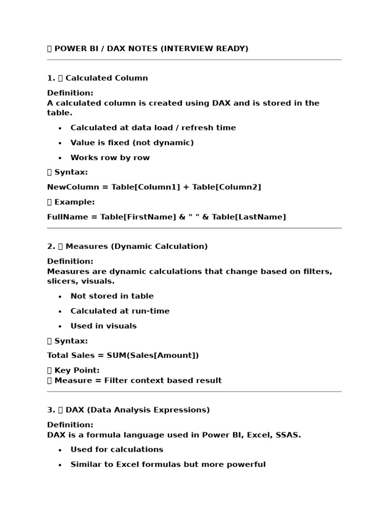 Dax Notes (Interview Ready) | PDF | Mathematics | Computer Programming
