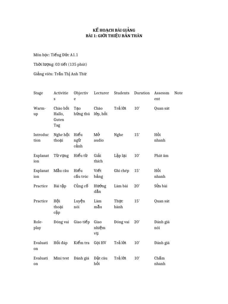 Lesson Plan German A1 | PDF