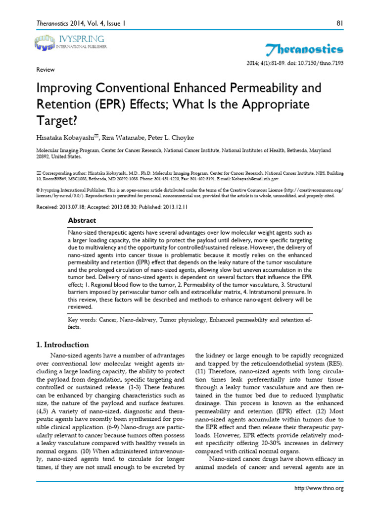 Improving Conventional Enhanced Permeability and Retention (EPR ...