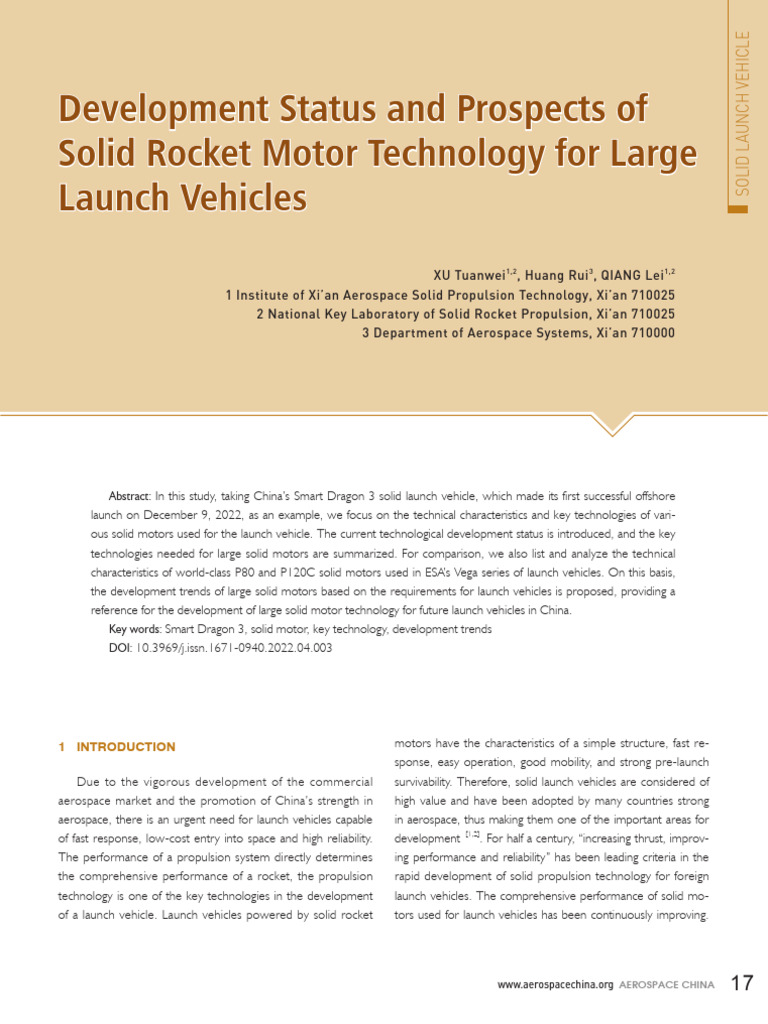 Development Status and Prospects of Solid Rocket Motor Technology For ...