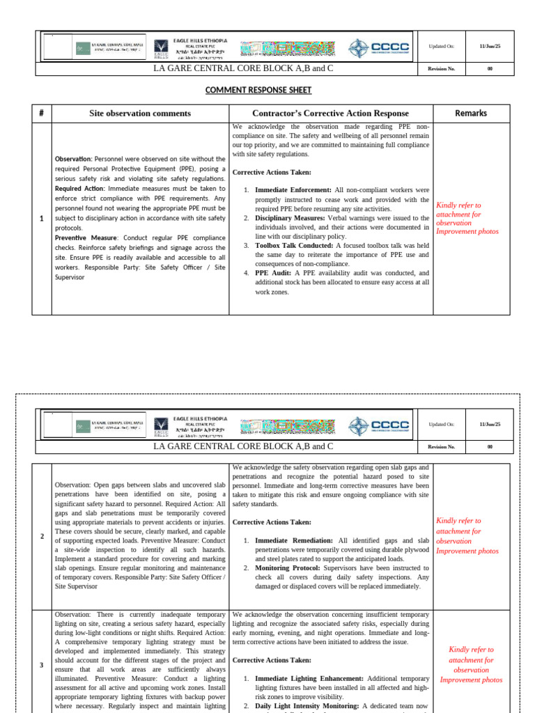 Comment Response Sheet 1 | PDF | Safety | Occupational Safety And Health