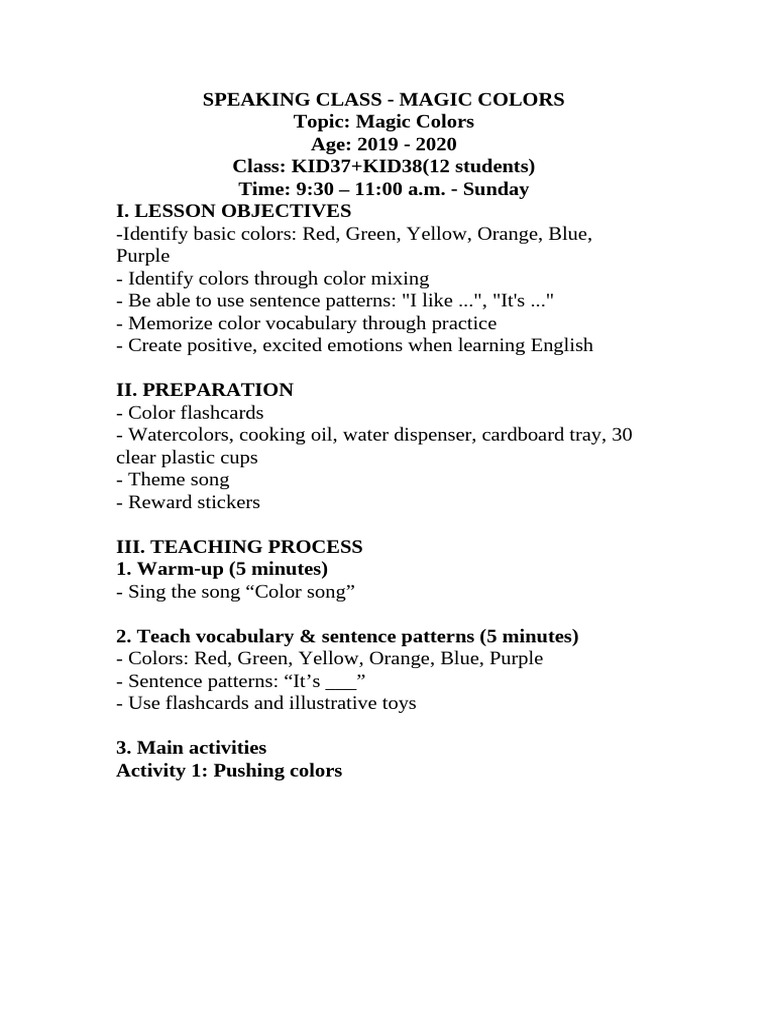 Speaking Class - Magic Color | PDF