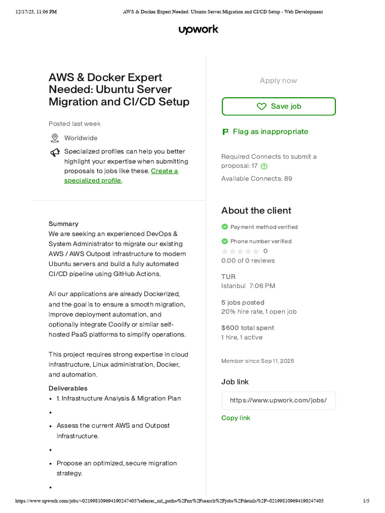AWS & Docker Expert Needed - Ubuntu Server Migration and CI - CD Setup ...