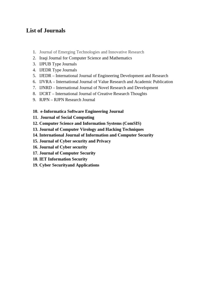 List of Journals | PDF