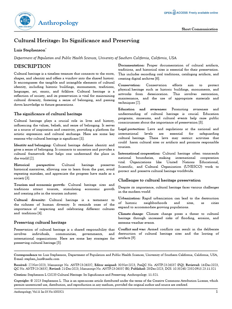Cultural Heritage Its Significance and Preserving | PDF | Cultural Heritage