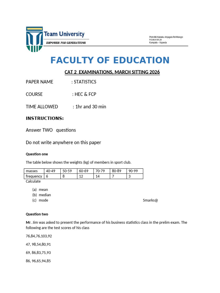 Statistics Cat 1 | PDF