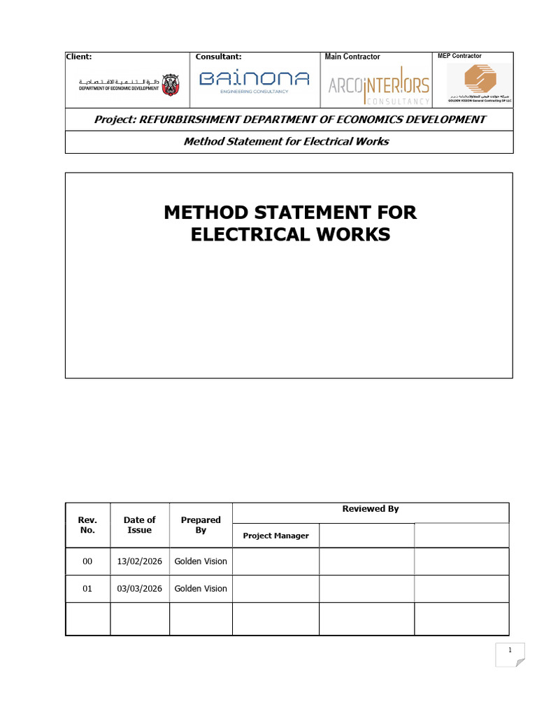 Method Statement For Electrical Works DED ABUDHABI R1 | PDF ...
