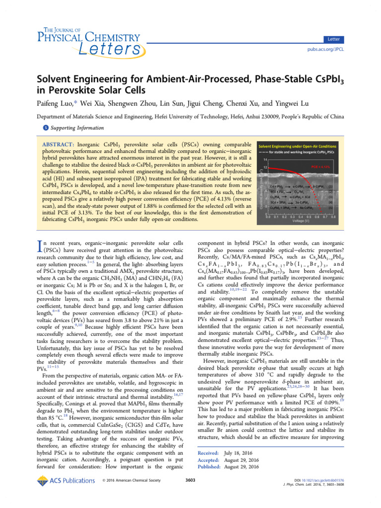 Solvent Engineering For Ambient Air Processed Phase Stable Cspbi3 in ...