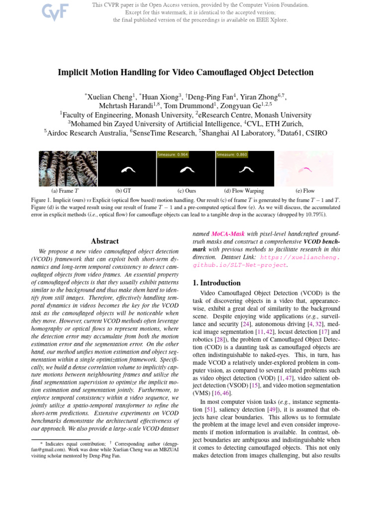 G For Video Camouflaged Object Detection CVPR 2022 Paper | PDF | Image ...