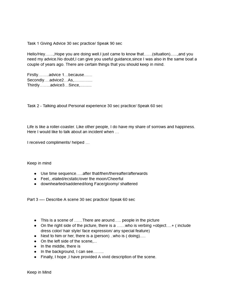 Celpip Speaking Template | PDF | Reason