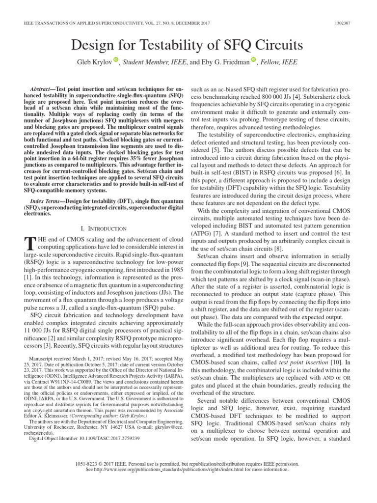 Design For Testability of SFQ Circuits | PDF | Electronic Circuits ...