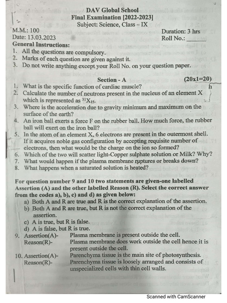 Science Sample Paper | PDF
