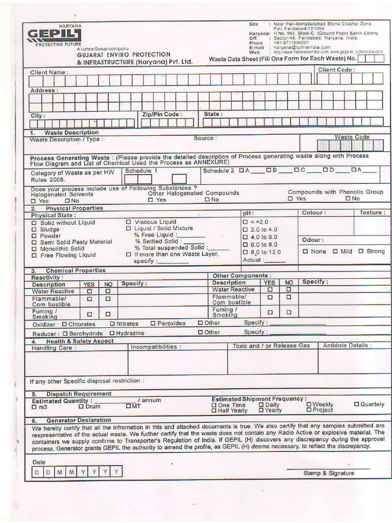 Waste Data Sheet | PDF