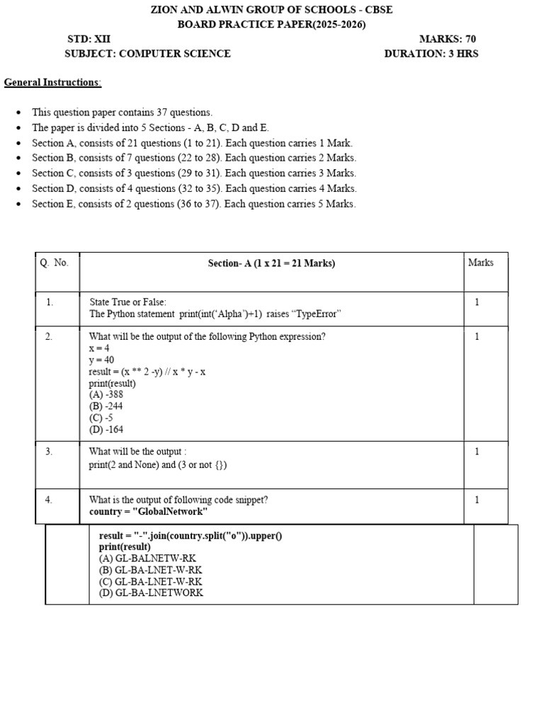 Xii Cs Challenging QP | PDF | Sql | Computer Programming