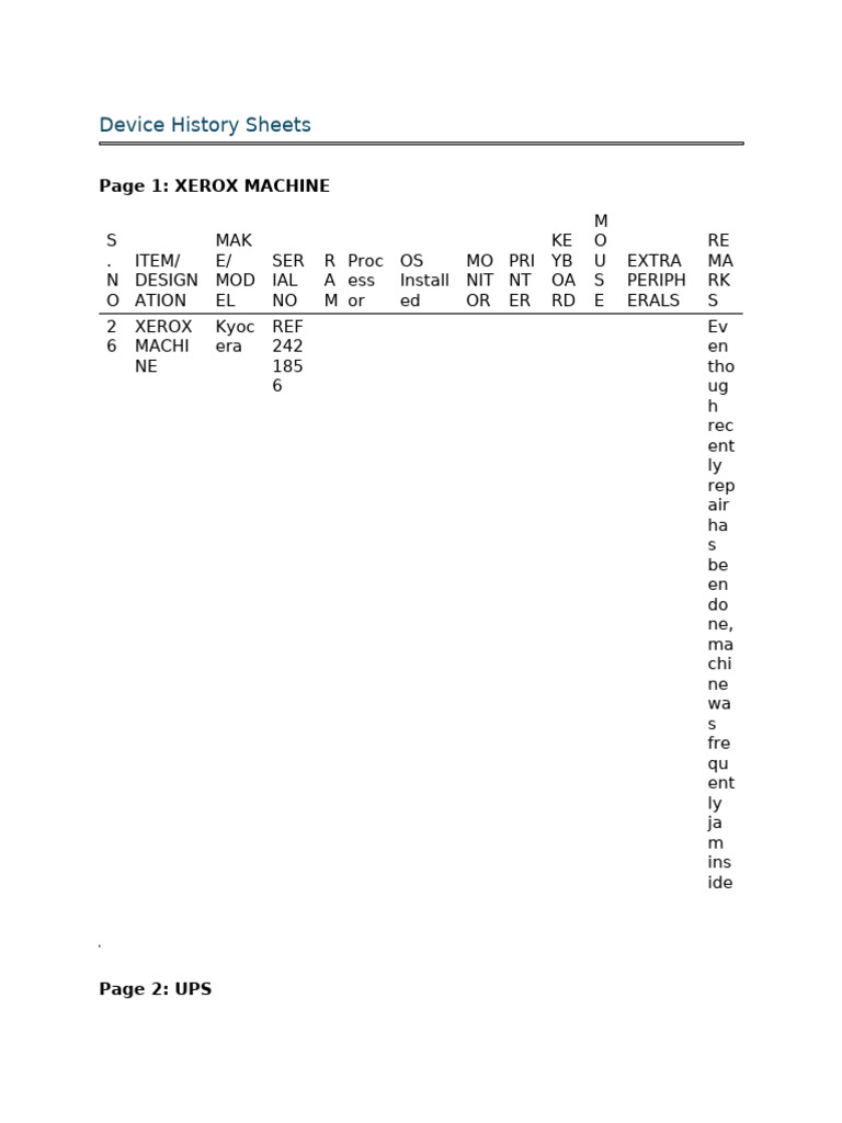 Device History Sheets | PDF