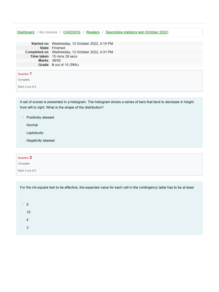 Descriptive Statistics Test (October 2022) - Attempt Review | PDF ...