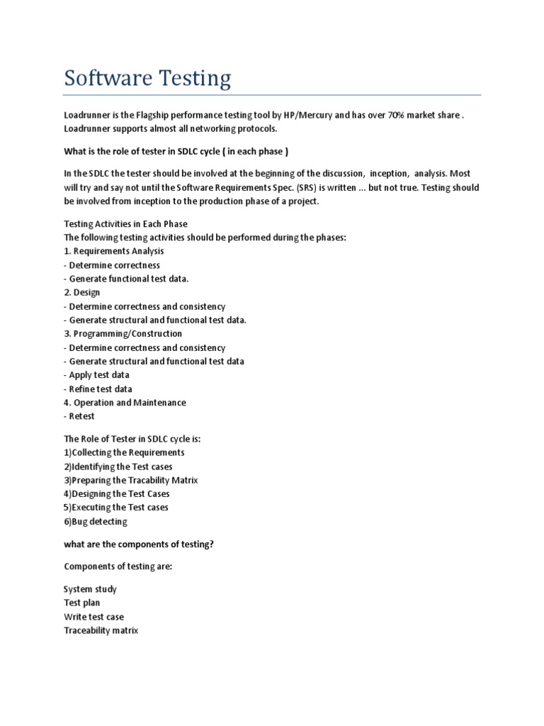 Software Testing What Is The Role of Tester in SDLC Cycle (In Each