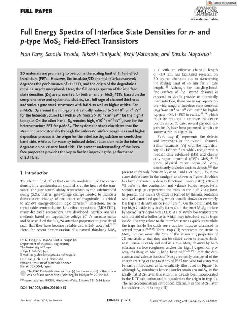 Adv Funct Materials - 2019 - Fang - Full Energy Spectra of Interface ...