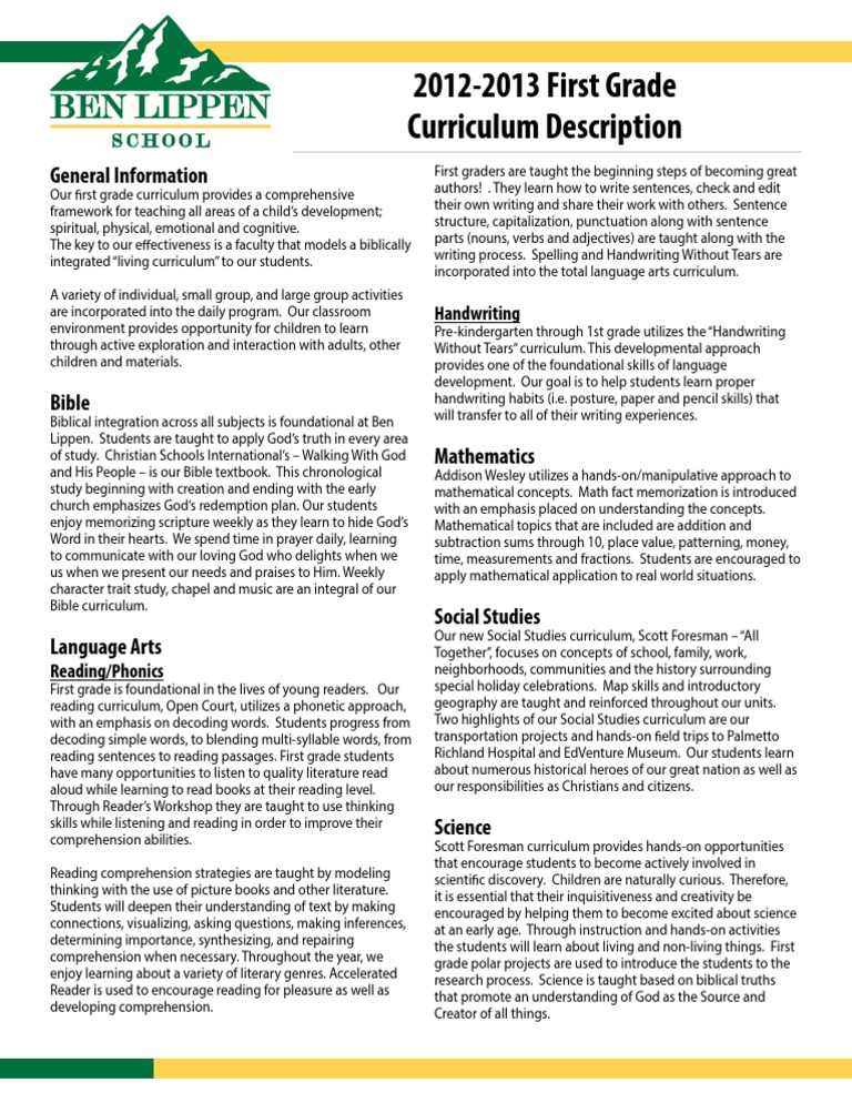 First Grade Curriculum Overview 2012-2013 | PDF | Reading (Process ...