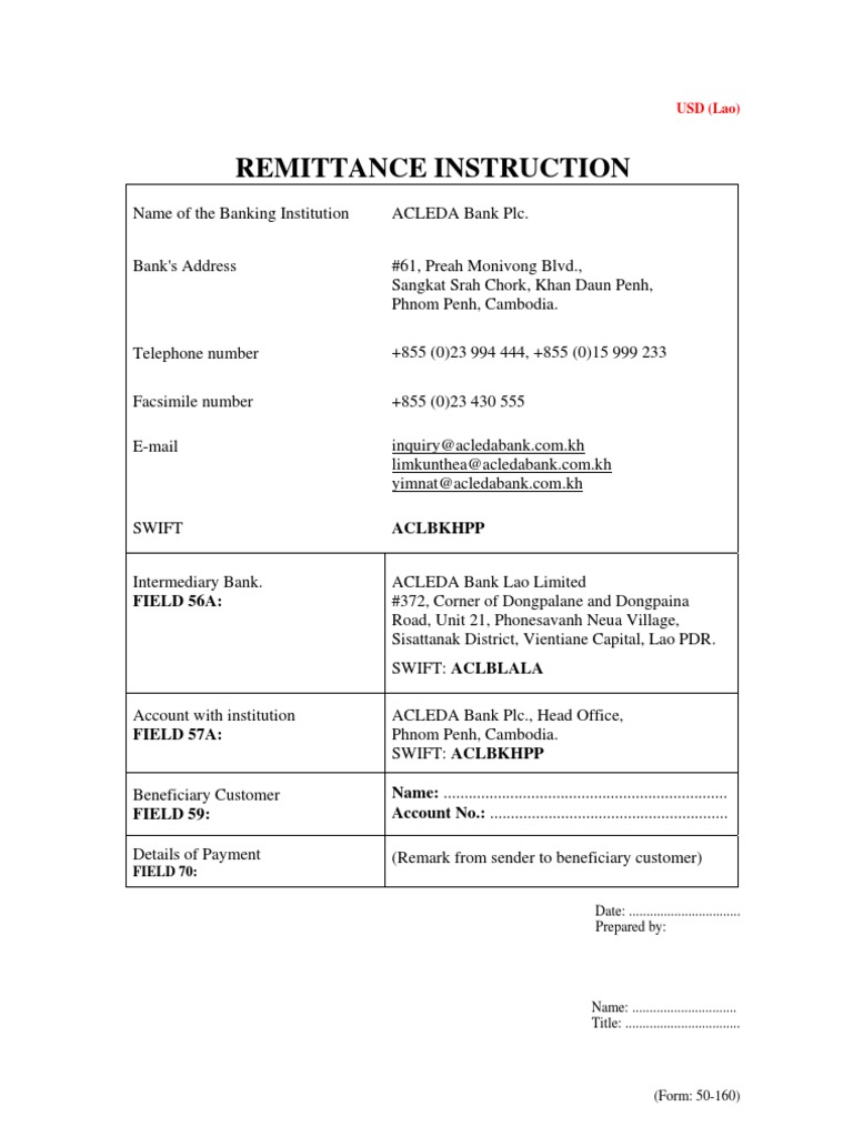 ACLEDA Bank SWIFT Code Details | PDF | Finance & Money Management ...