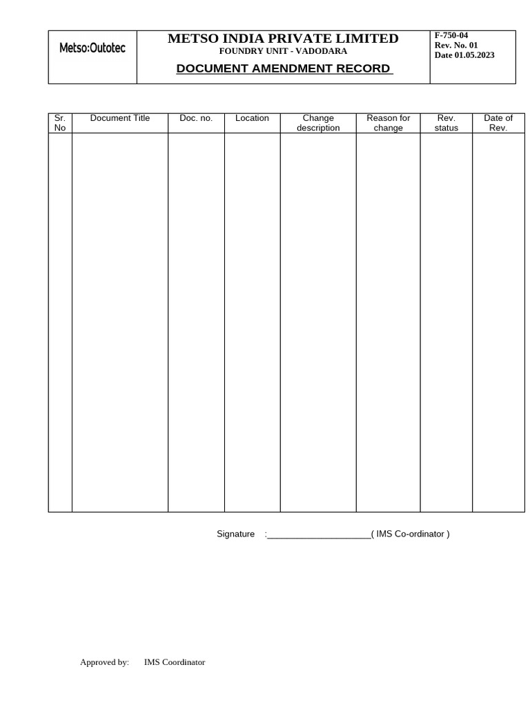 F-750-04 Document Amendment Record | PDF