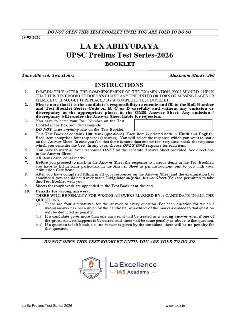 La Ex - Prelims Test Series 2026 - Full Length Test-02 - QP (29-03-2026 ...