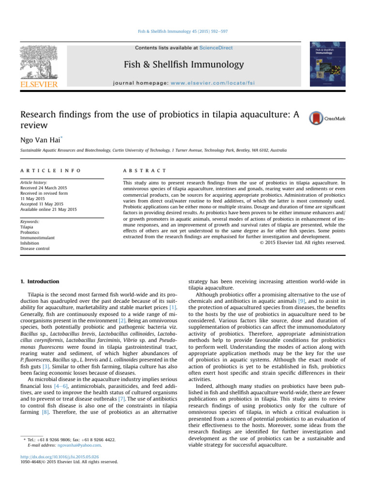 Research Findings From The Use of Probiotics in Tila - 2015 - Fish ...