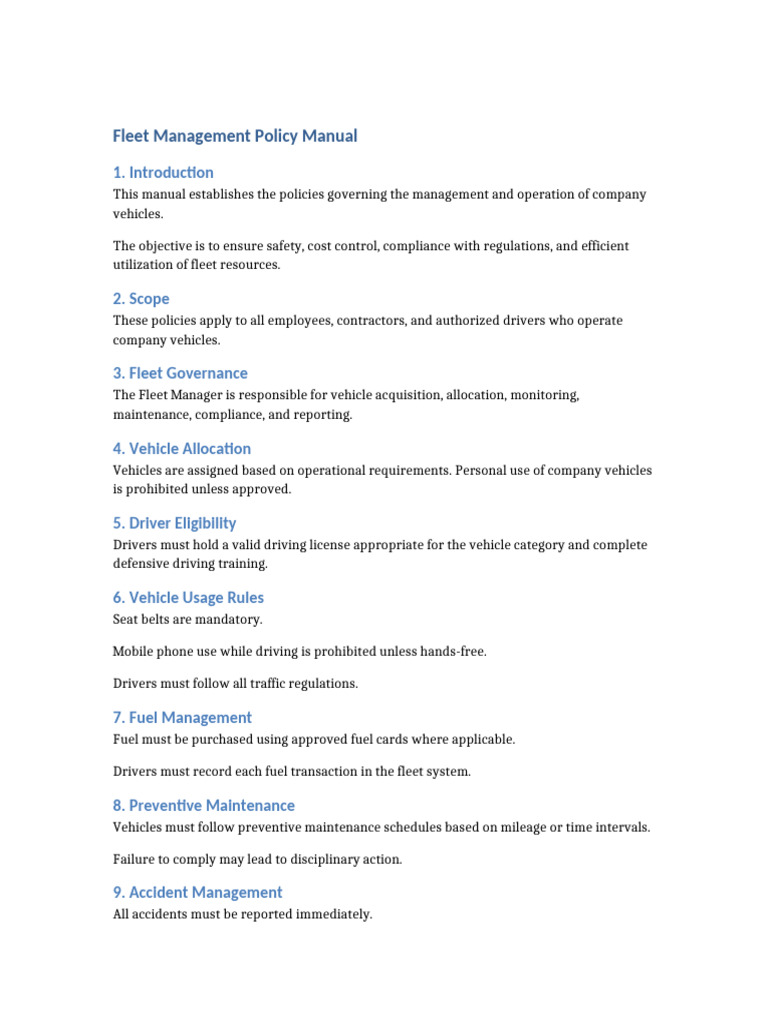 Fleet Policy Manual | PDF | Driving | Fuel Economy In Automobiles