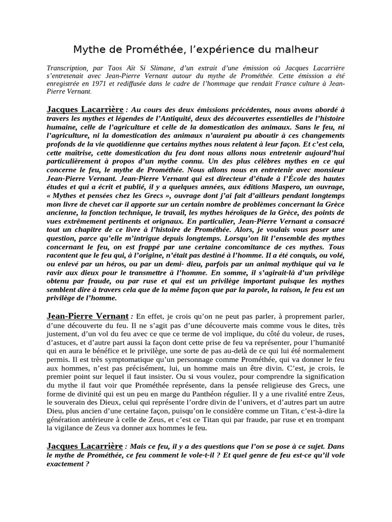 Le Mythe de Prométhée | PDF | Prométhée | Mythologie grecque