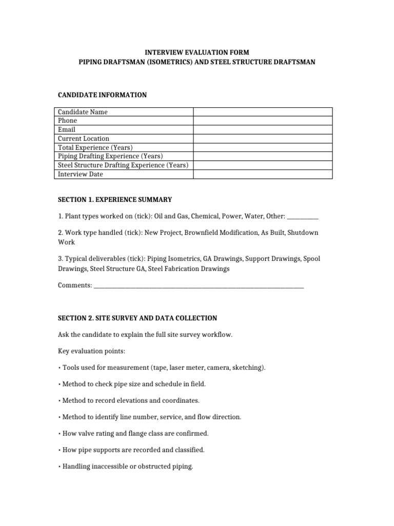 Piping Draftsman Interview Form Detailed | PDF